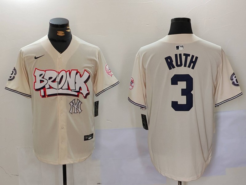 Men New York Yankees #3 Ruth Cream joint name 2024 Nike MLB Jersey style 4->new york yankees->MLB Jersey